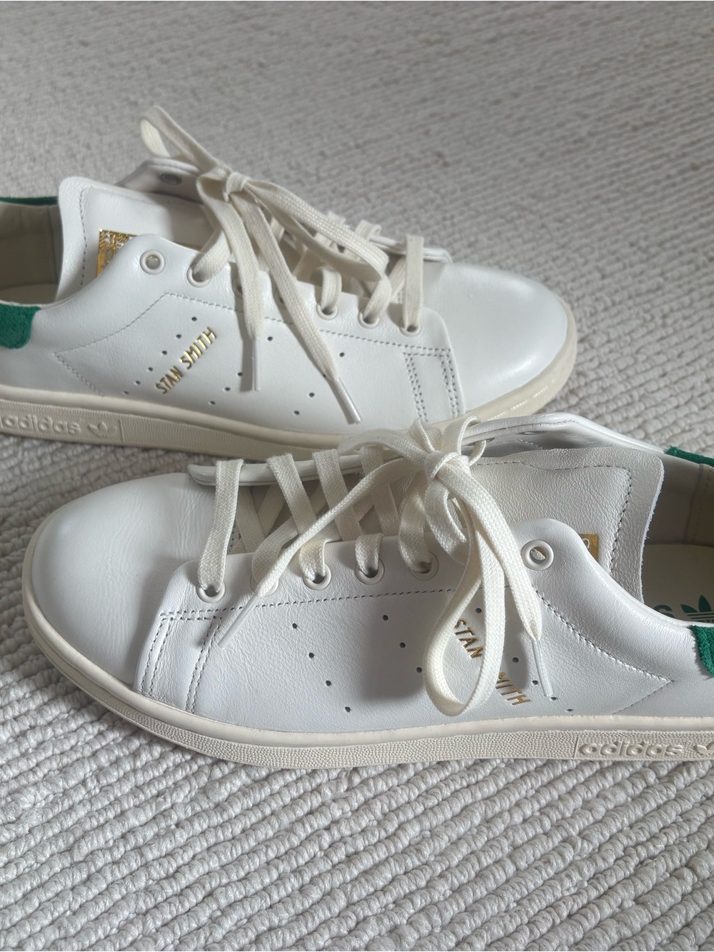 adidas White Leather Sneakers with Green Heel Tab and Gold Accents